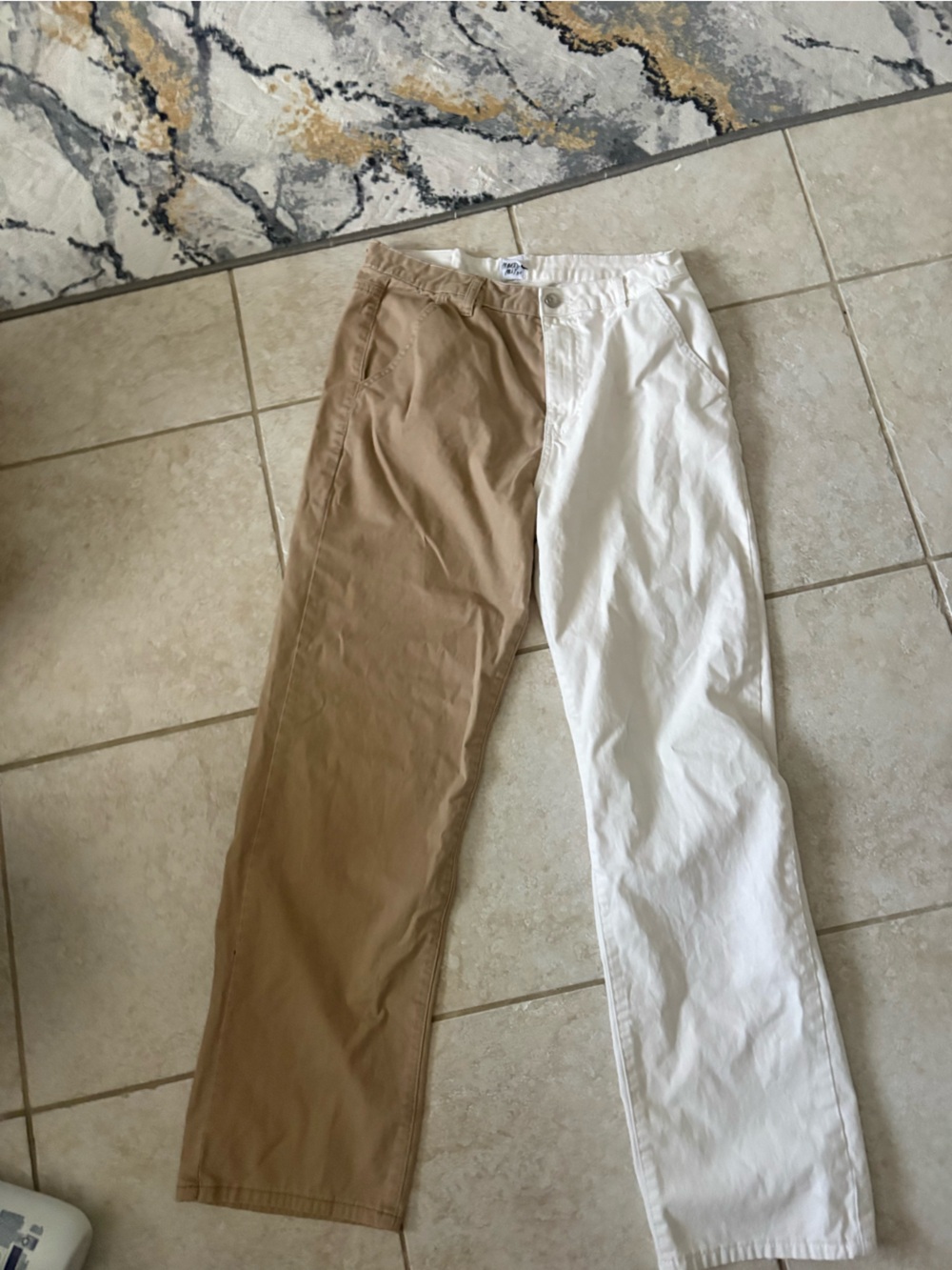 Princess Polly Two-Tone Trousers — White & Tan size 6